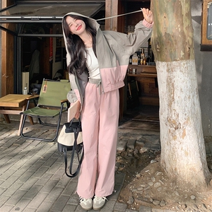减龄时尚撞色拼接上衣阔腿裤套装女2025秋季新款韩系高级感两件套图片