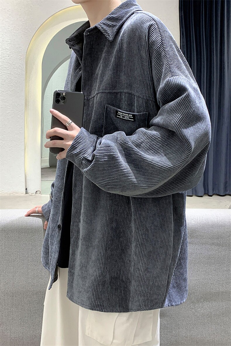 韩版复古灯芯绒衬衫男士外套春秋季宽松百搭潮流大码衬衫DX115P55，男装衬衫，电商B413-1