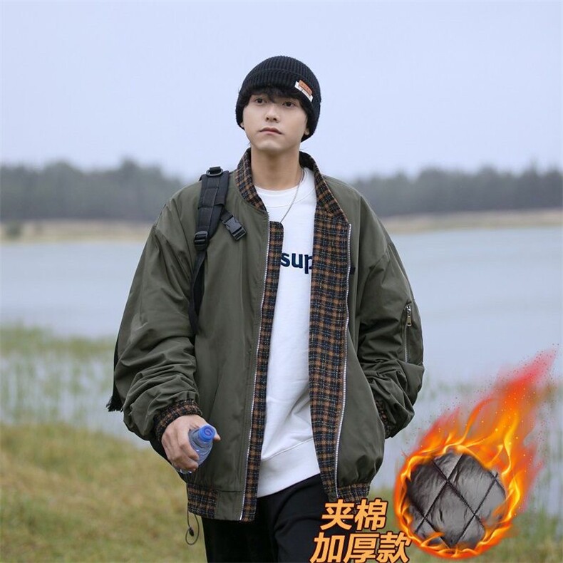 棉服加厚军绿色飞行员夹克男胖子高级感oversize棒球服大码外套,男装夹克,四季星座505