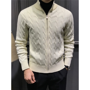 9208-P63 立领开衫拉链针织外套男士秋冬季新款高级感菱形格子图片