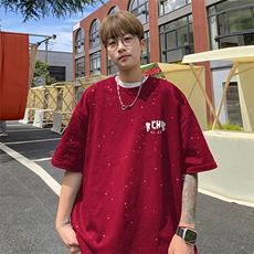 可48小时发货支持抖音得物来样二开美式满天星亮片短袖T恤MTX705，男装T恤，电商A486