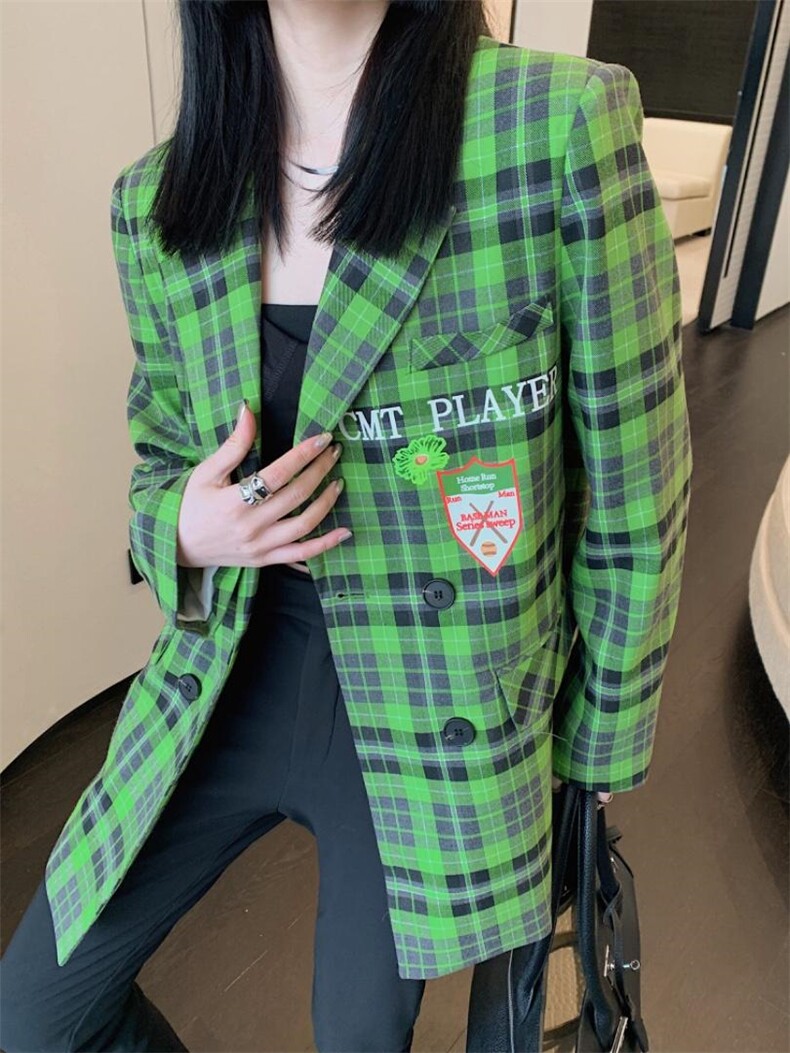XZ22061盾牌印花格子西装,女装西装,穿名堂(7F)