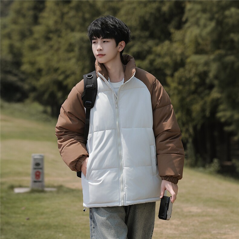 外景山系港风冬款拼色宽松休闲立领棉服A247-MY8891特批65控98图片