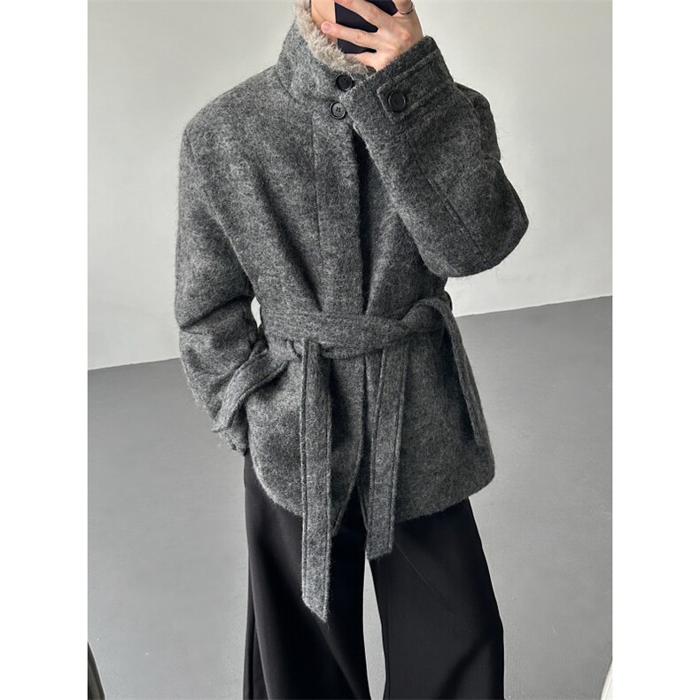 25羊毛毛呢毛领大衣外套宽松中长绑带老钱风mj1095-p178,女装短外套,电商B288