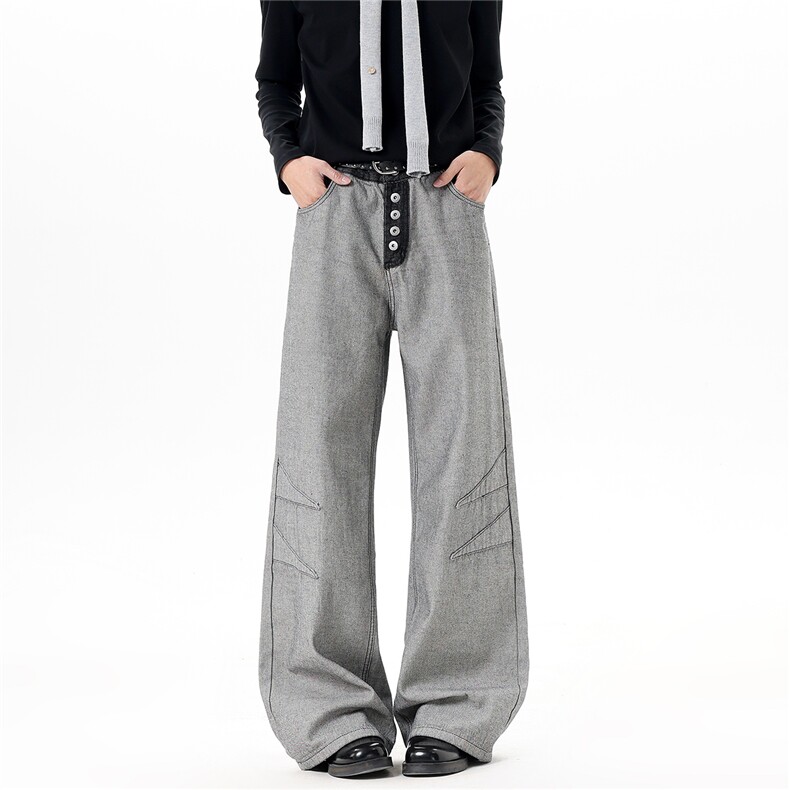 【现货】春装N63-P50控98反穿主义牛仔裤宽松直筒裤排扣装饰，男装牛仔裤，电商B335