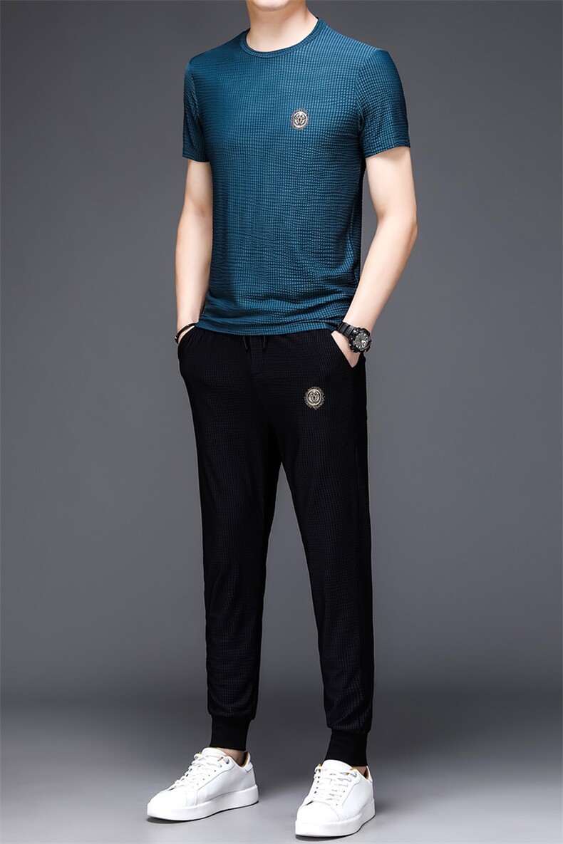 JG2011男士2023年春夏季新款运动套装短袖长裤T恤卫裤二件套P110,男装休闲套装,电商B360