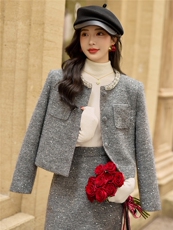 2025年冬季小香风加厚90羽绒套装两件套女韩系时尚套装淑女显瘦，女装套装/套裙，韩宇舍