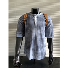 垂坠感竖坑条亨利领短袖宽松松弛感oversizeT恤HY925TP35控58，男装T恤，电商A102B