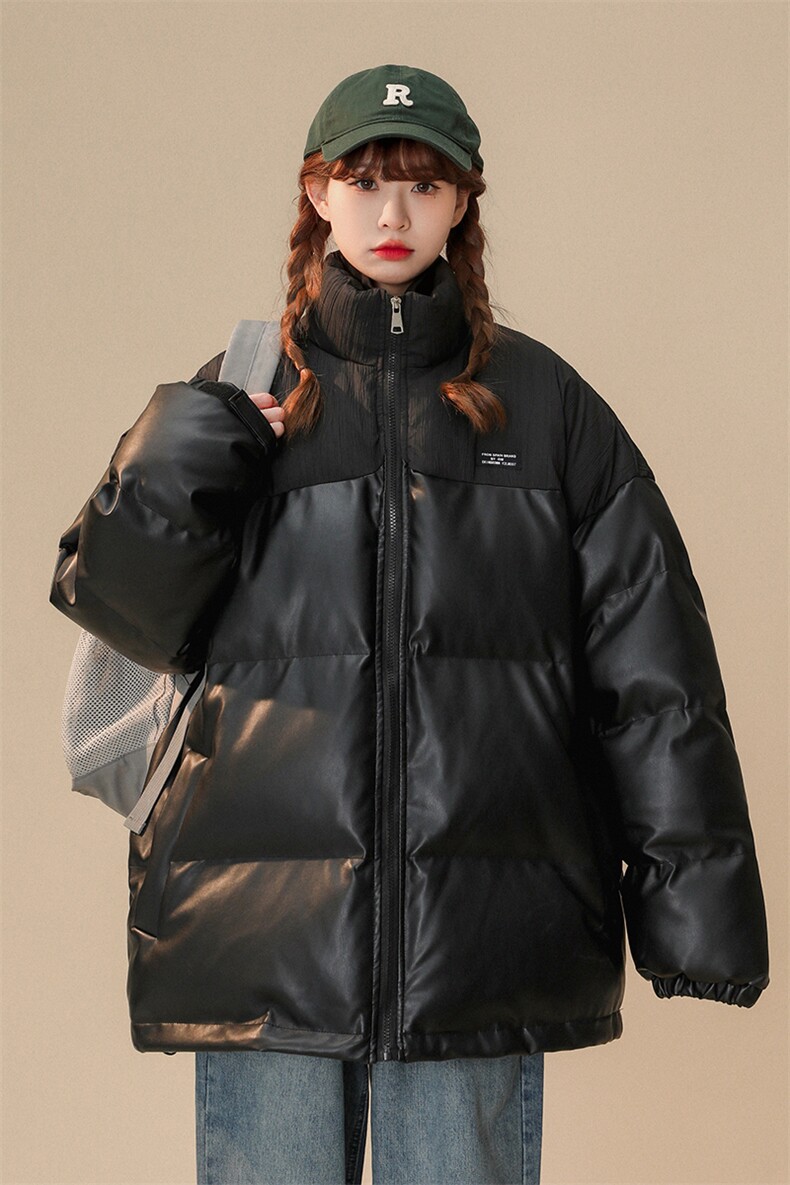 1中性风褶皱波纹拼PU皮棉衣女立领棉服女外套8715P128控168,男装棉衣,星座226-2