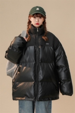 1中性风褶皱波纹拼PU皮棉衣女立领棉服女外套8715P128控168，男装棉衣，星座226-2