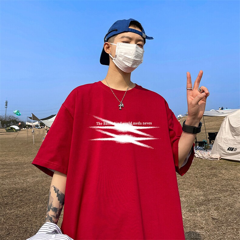 抖音得物二开现货220克夏装重磅美式高街宽松短袖t恤MT292,男装T恤,电商A486-1
