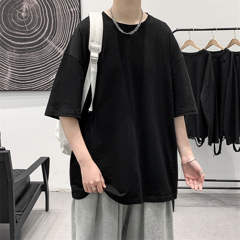 支持单件包装抖音得物二开210克宽松落肩纯棉光版纯色短袖T恤9.5,男装T恤,电商A486-1