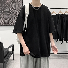 支持单件包装抖音得物二开210克宽松落肩纯棉光版纯色短袖T恤9.5，男装T恤，电商A486-1