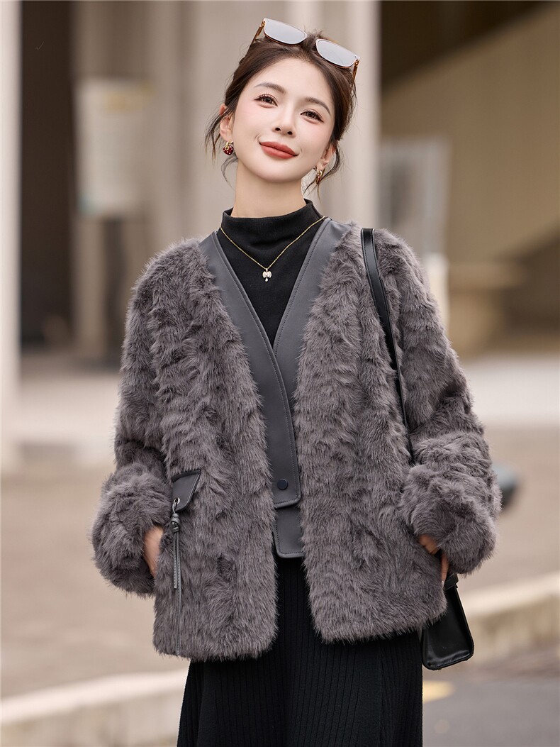 2025年冬季新款现货皮毛拼接时尚潮流皮草外套,女装皮草,臻衣坊