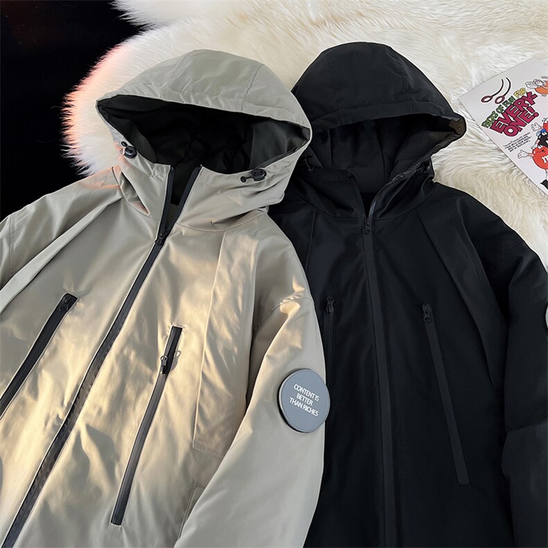 防水纹章双拉链连帽棉服男登山加棉加厚棉衣外套M74-特P105控168,男装棉衣,电商A001