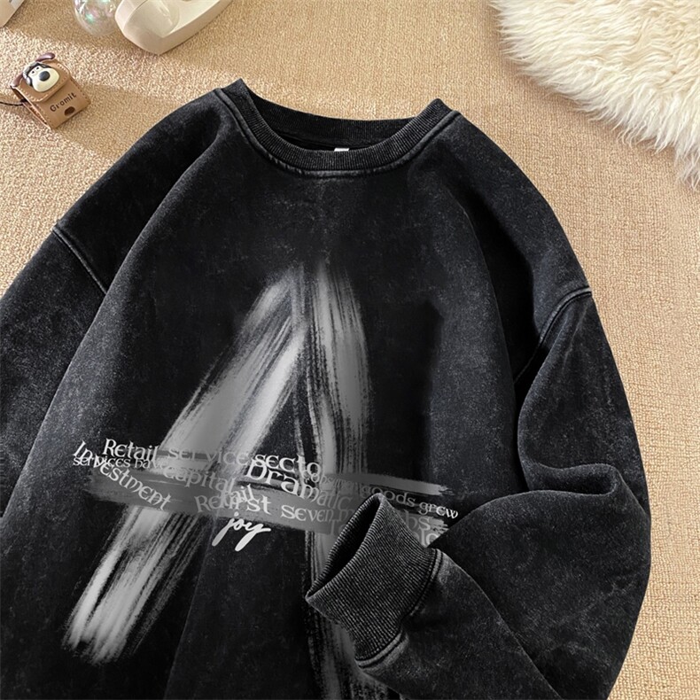字母A美式重磅水洗做旧圆领卫衣大码男衣服XZ517A-3-HH5004-P58,男装卫衣,星座517A-3