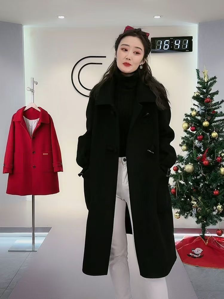 2024新款冬装白鸭绒中长款外套羽绒内胆可拆卸毛呢大衣女冬季,男装毛呢大衣,红依娜