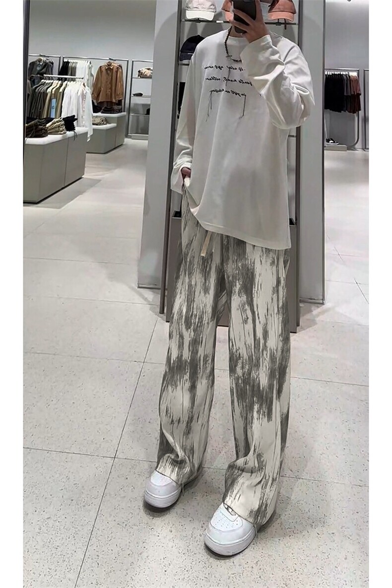 美式复古脏脏扎染裤子男2025春季新款阔腿休闲裤-A1436P38控65,男装休闲裤,电商B241