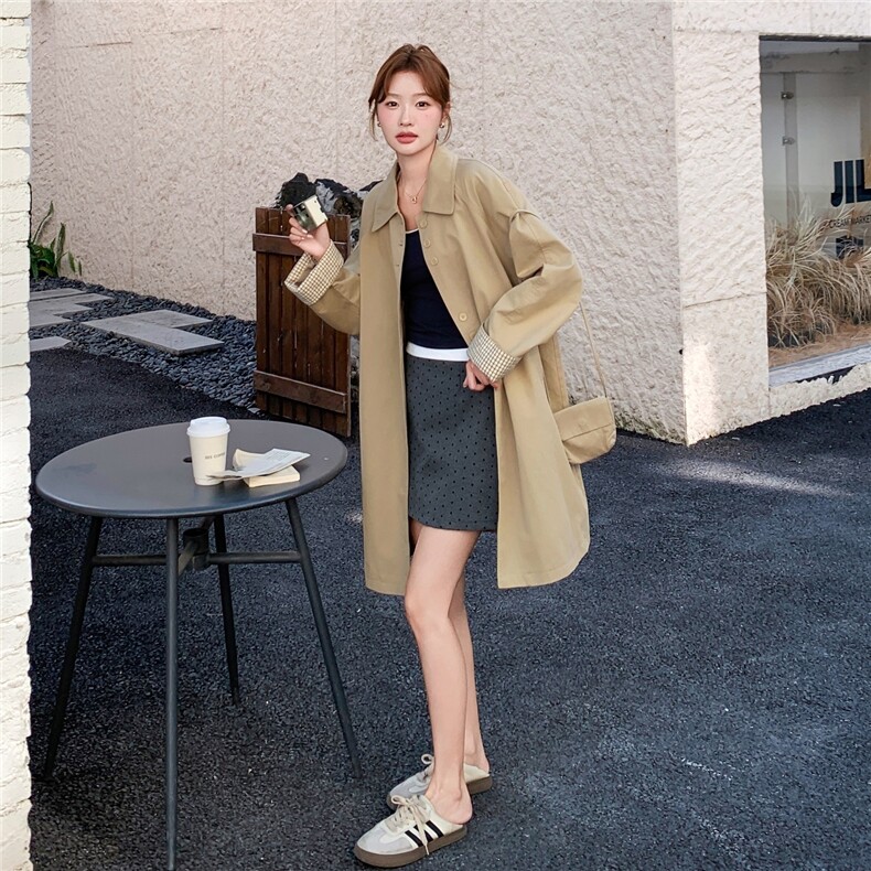 卡其色风衣外套女休闲减龄2025秋新款高级感宽松显瘦高级感大衣女,女装风衣,2C325