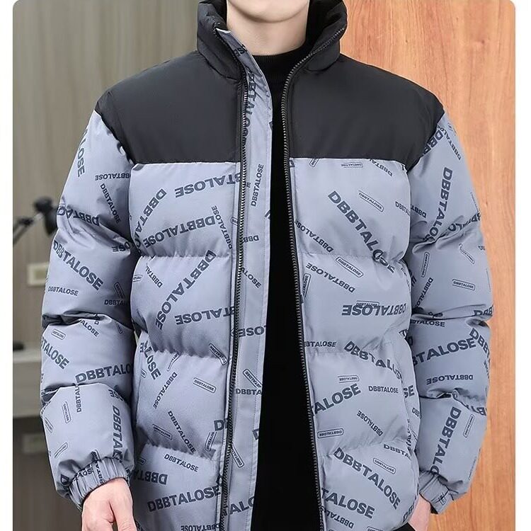 新款韩版棉服男加肥休闲印花字母棉衣外套冬季潮牌保暖加厚棉袄子,男装棉衣,星座1013