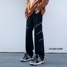 B221美式ins高街暗黑小众个性款拉链小脚牛仔裤LK23054-P70控98，男装牛仔裤，电商B221