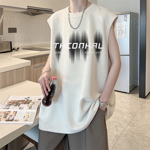 T2373 特P23 控38 麂皮绒夏季男士背心坎肩t恤宽松无袖潮牌图片