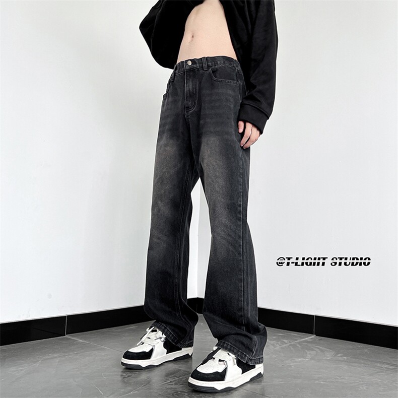 B221美式ins高街暗黑光版修身微喇牛仔裤LK23137-P55控78,男装牛仔裤,电商B221