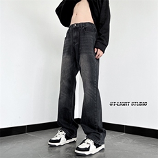 B221美式ins高街暗黑光版修身微喇牛仔裤LK23137-P55控78，男装牛仔裤，电商B221
