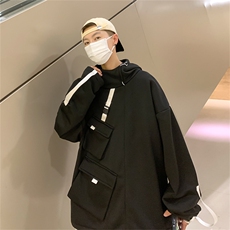 WY3097/P55春装现货港风多口袋工装宽松卫衣男连帽套头上衣外套男，男装卫衣，电商A141
