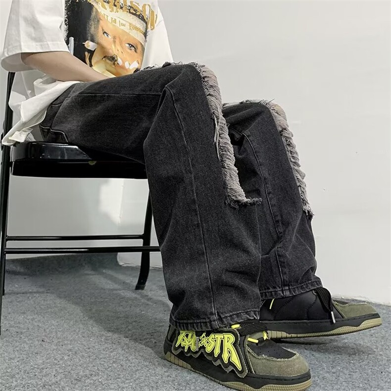破洞牛仔裤男高街帅气欧美痞帅2026夏季新款ins宽松长裤RK154-P41,男装牛仔裤,星座412
