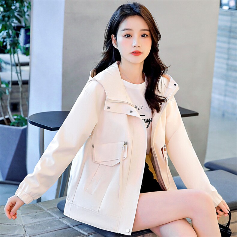 粉色小个子外套女短款2025年早春新款韩版宽松连帽休闲春秋风衣潮,女装风衣,悦祺