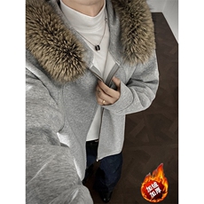 数据款连帽可拆卸毛领卫衣秋冬男女情侣外套YY2519-P85加绒TP95，女装短外套，电商C216