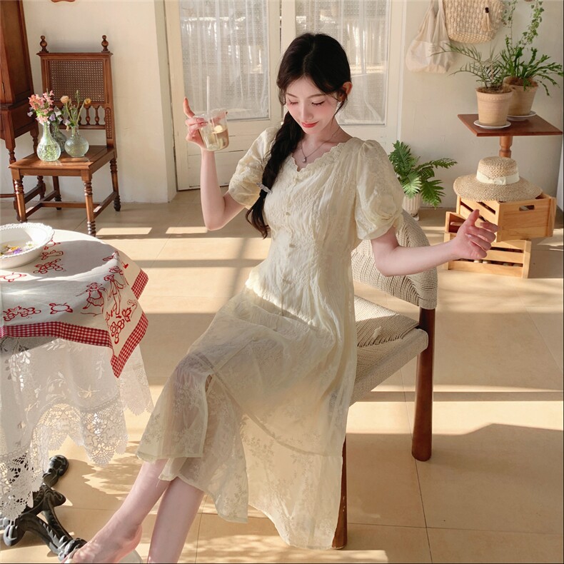 夏季新品！蕾丝花边刺绣度假风连衣裙85120黄-208A-P145-K255,女装连衣裙,浙宝208A