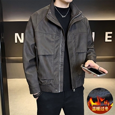 加绒皮衣外套男秋冬季2025新款机车PU皮夹克7712-P165，男装夹克，电商D327