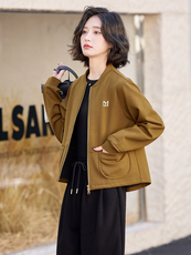 咸菜绿短外套卫衣开衫女春秋小个子休闲欧洲站欧货棒球服夹克上衣，女装短外套，梦懿尔