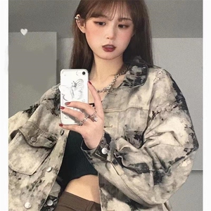现货得物二开 扎染牛仔破坏废土风痞帅cleanfit牛仔衣JK1188-P68图片
