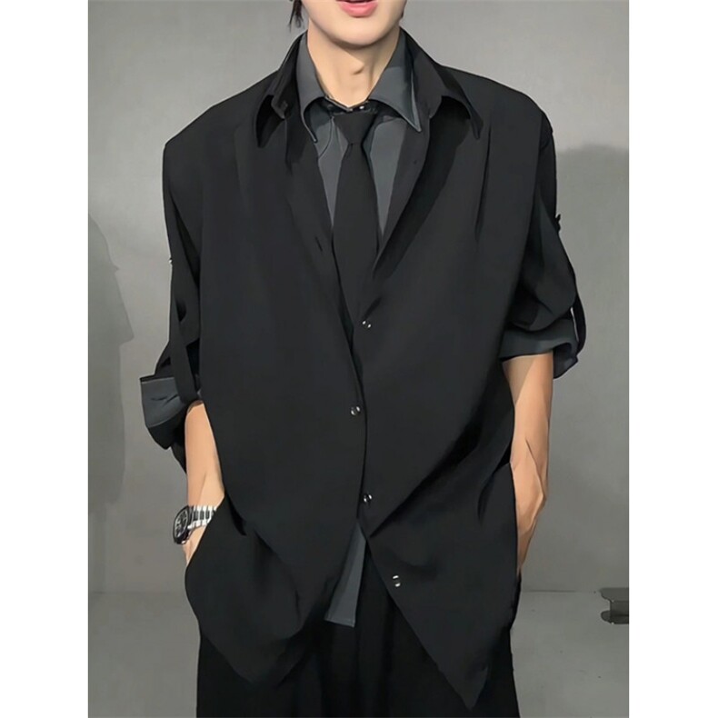 假两件拼接领带衬衫男款早秋季衬衣外套痞帅休闲西装FY151，男装西服套装，星座1116A（原606A-3）