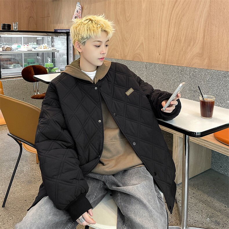 美式菱格棉衣外套男冬季宽松潮牌棒球服潮流ins情侣百搭休闲棉,男装棉衣,星座218-1（原230）