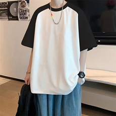 抖音得物高品质二开240克宽松纯棉美式潮牌插肩袖拼接短袖T恤，男装T恤，电商A486