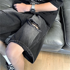 夏季新款男士美式高街牛仔裤宽松直筒牛仔中裤五分裤DK0710-P38，男装牛仔裤，星座308B-1