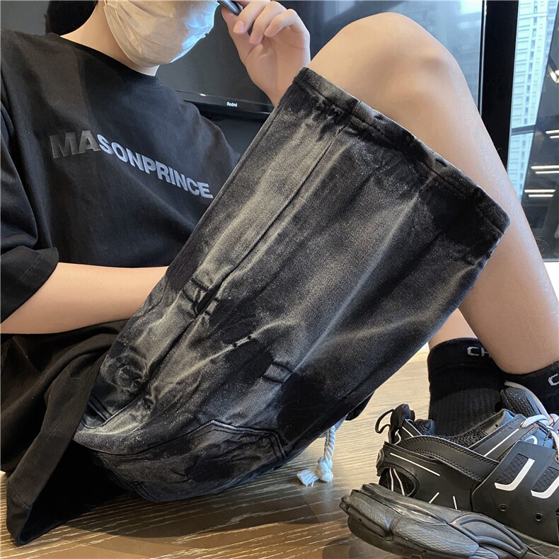 夏季新款高街扎染牛仔裤短裤潮流宽松五分裤B315-K23238-P45控58,男装牛仔裤,电商B315