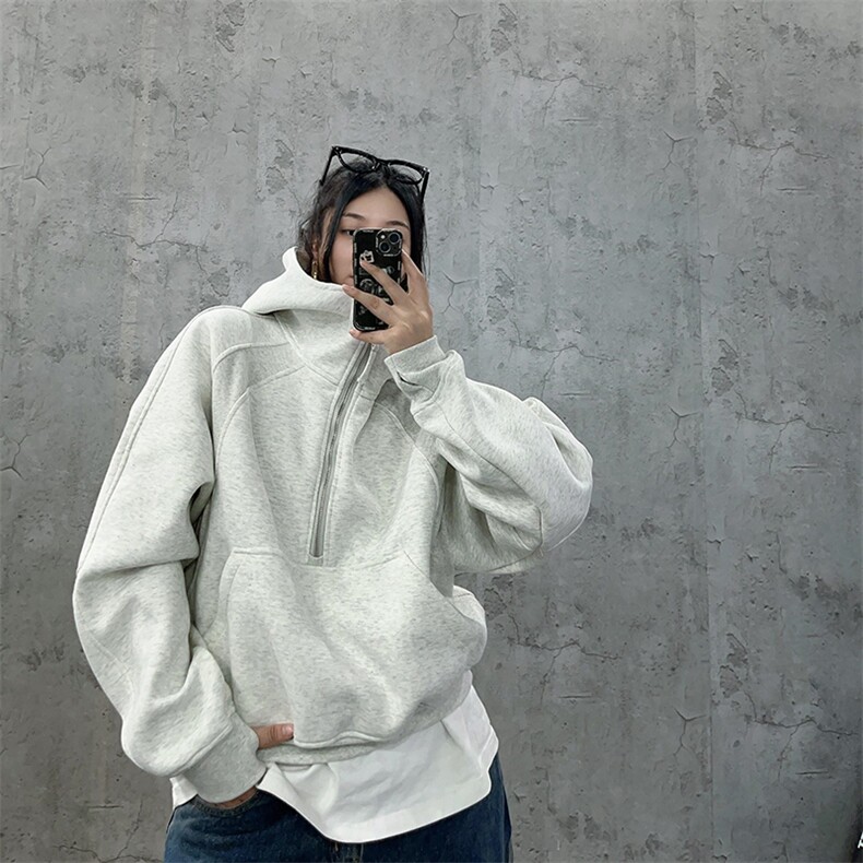 抖音得物高品质二开26春装重磅宽松结构拉链设计高领连帽卫衣W76,男装卫衣,电商A486-1