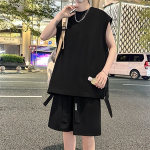 短袖男夏季套装2025新款运动坎肩飘带无袖t恤男 A436-D229-P65图片