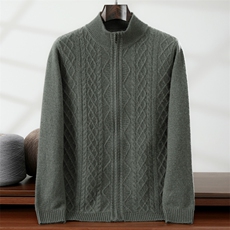 秋冬纯色针织开衫拉链时尚百搭，男装针织衫/毛衣，隆格羊绒