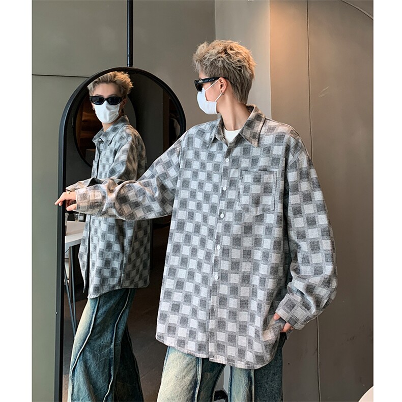 现货CS7135-P48控68大码秋冬高品质棋盘格美式高街提花衬衫,男装衬衫,电商D232