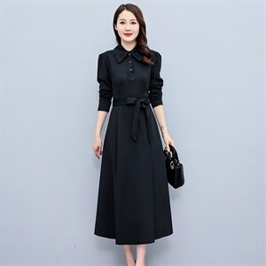 高级感长袖衬衫连衣裙女2023春秋新款高端气质修身显瘦过膝长裙子图片