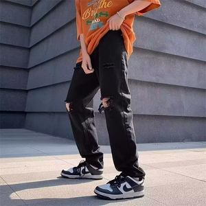 欧美高街破洞牛仔裤黑色夏季显瘦复古hiphop乞丐裤男 PN300-P38图片