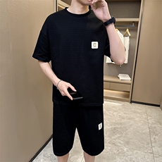 2025夏季店主风休闲百搭宽松短袖华夫格套装两件套TZ302-P88，男装T恤，电商A413