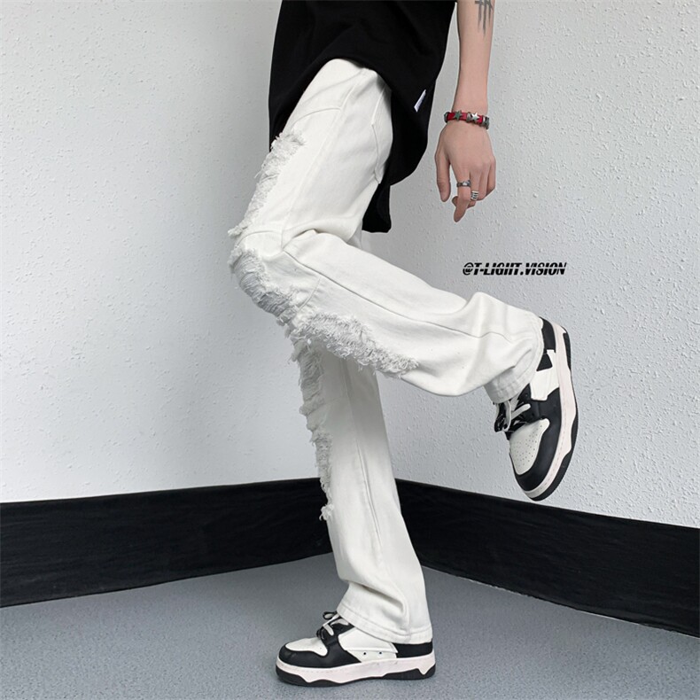 B221美式ins高街小众重工艺假破洞小脚牛仔裤LK23019-P60控78,男装牛仔裤,电商B221