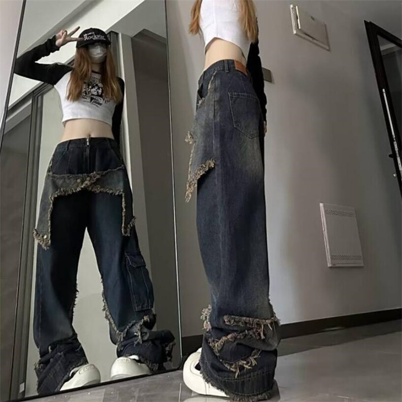 美式复古高街潮牌星星小众设计感阔腿拖地牛仔裤男女-N006-p63,男装牛仔裤,星座601-2